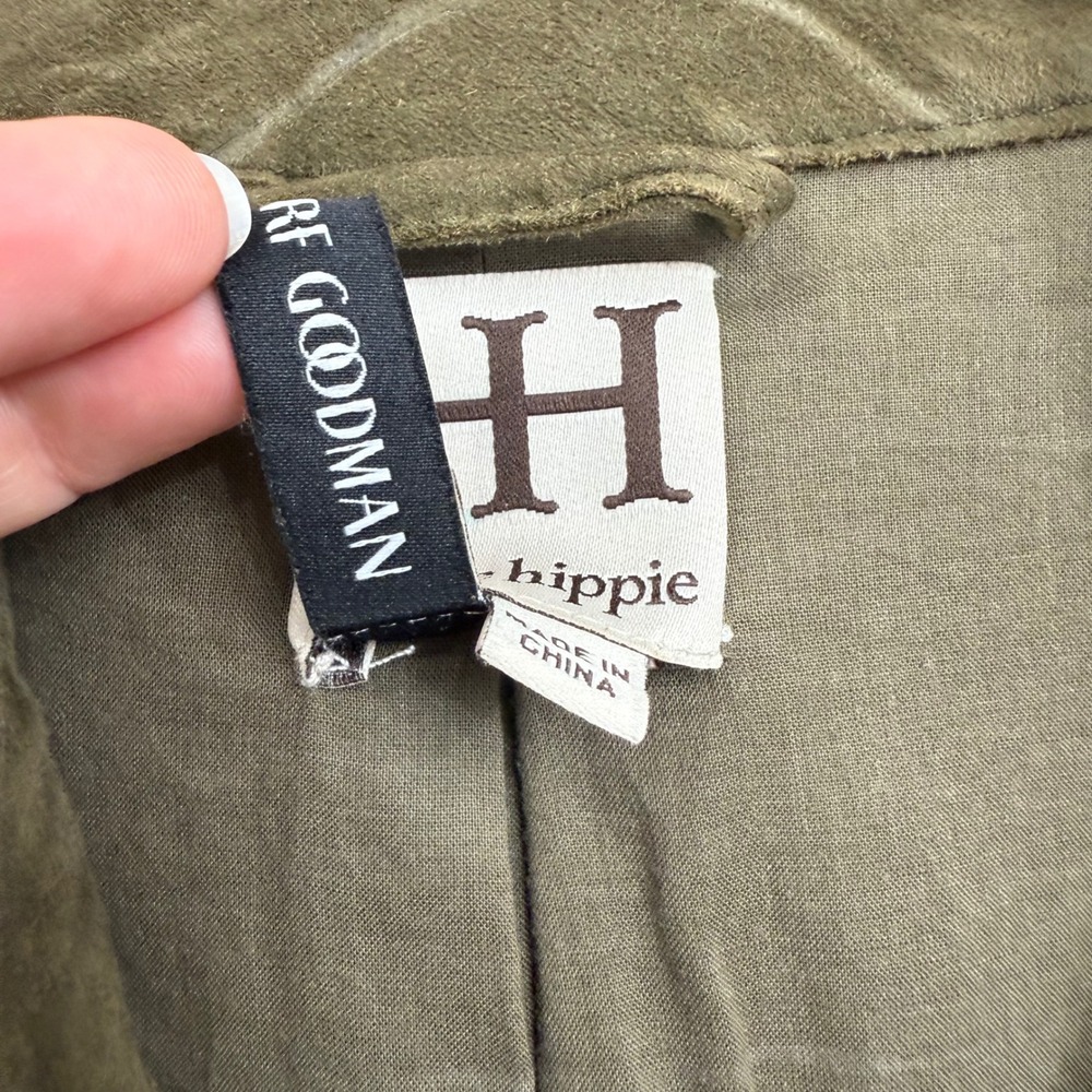Haute Hippie Suede Leather Shirt Dress Olive Green Perforated Belted Utility - Picture 12 of 16